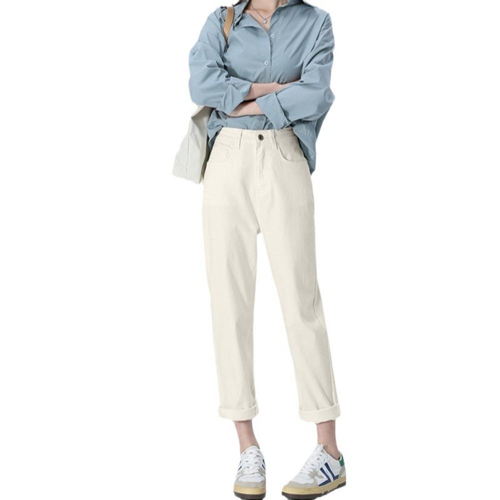 Commuter simple Harlan jeans women's spring and autumn new high-waisted loose straight radish dad jeans