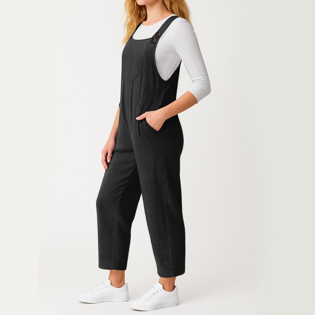 Women's Loose Casual Sleeveless Jumpsuit Color Pocket Jumpsuit Pocket Jumpsuit