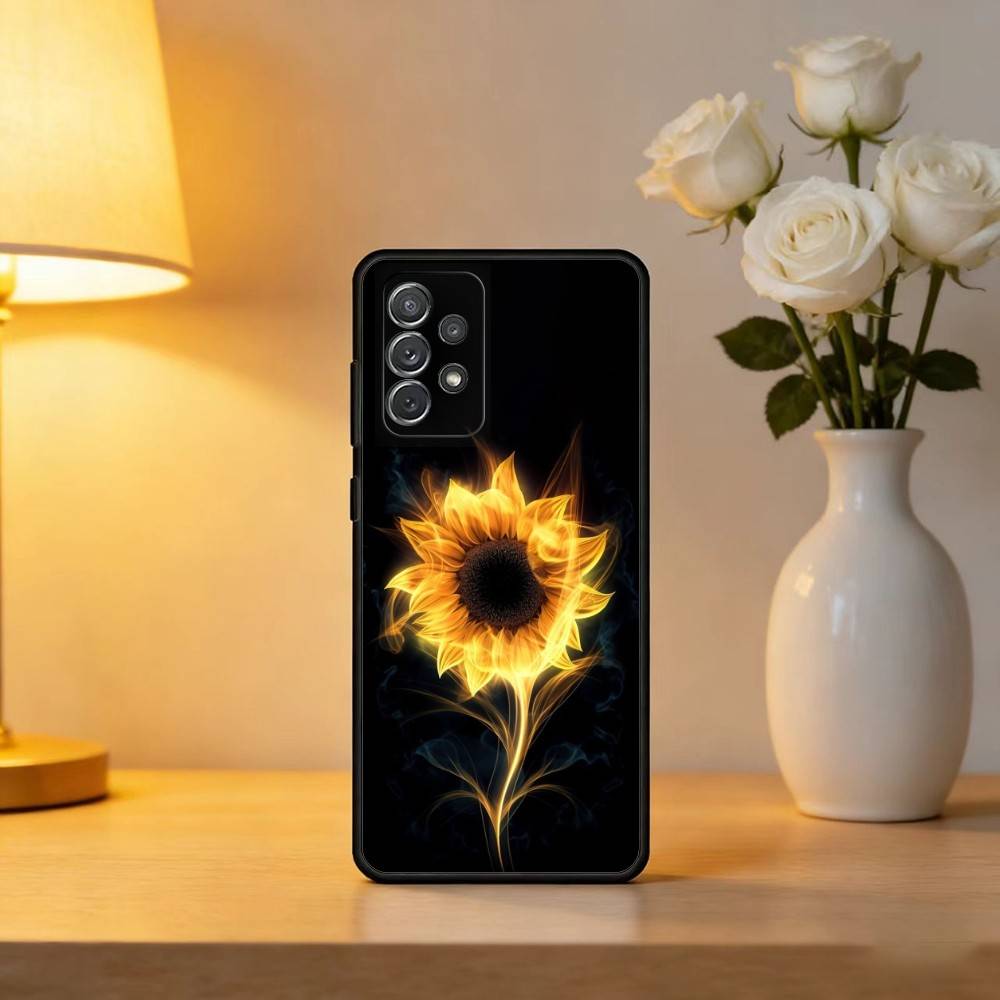 Beautiful Yellow Sunflower Soft Silicone Black Cover Phone Case For Samsung Galaxy A73,A72,A71,A70,A53,A52,A51