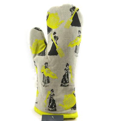 [L4241] - Oven Glove 'Belle Epoque' Taupe Yellow