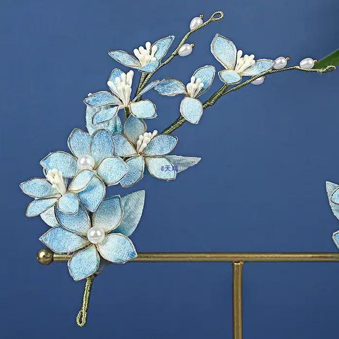 Original New Style Blue Hanfu Headdress: Ancient Classical Flower Hairpin Accessories