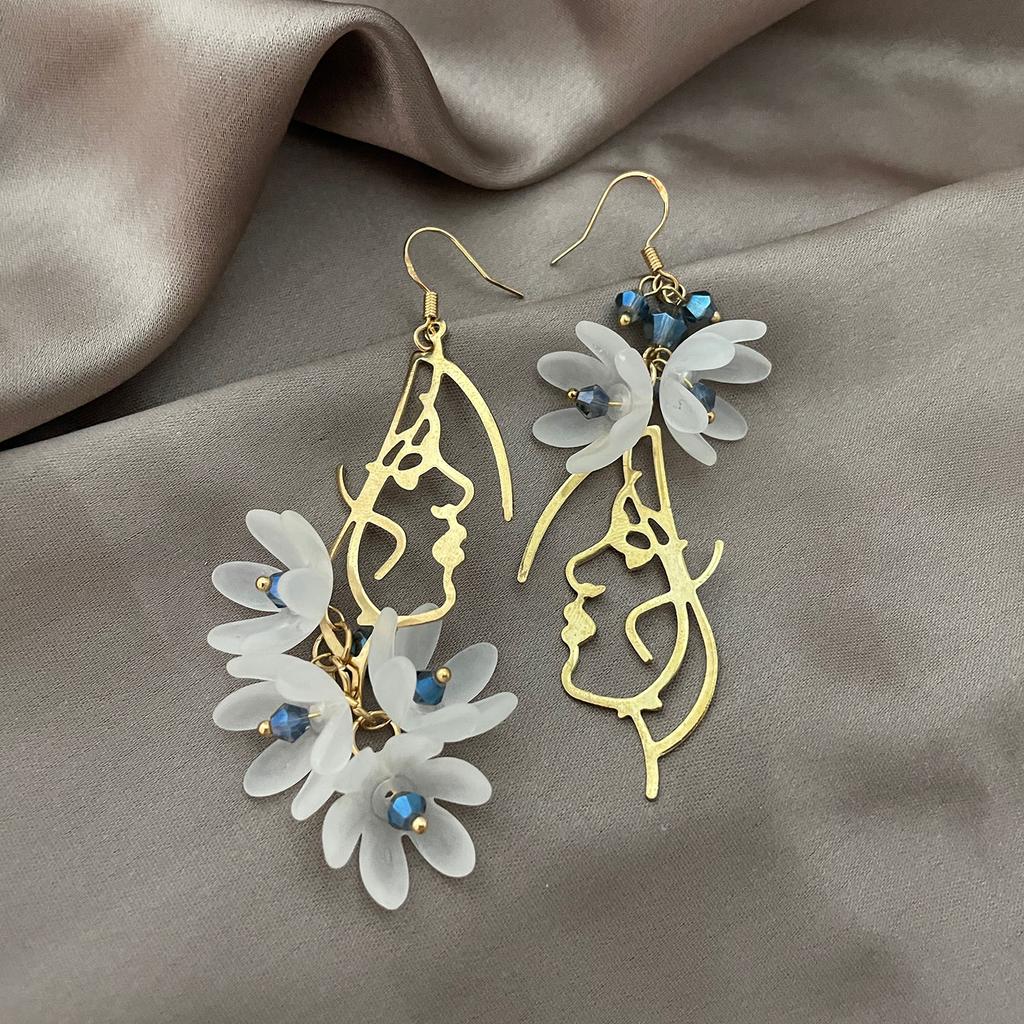 Retro Classic Wine Red Flowers Tassel Earrings For Women Temperament Long Pendant Ear Nail Korean Style Jewelry