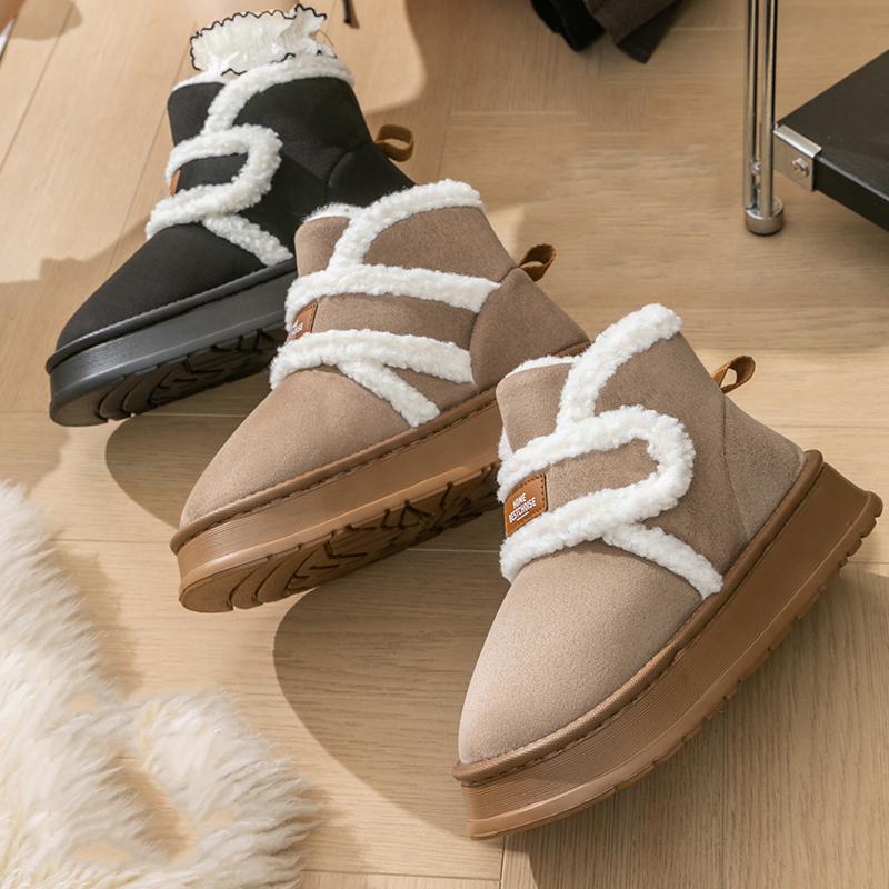 Thick Soled Snow Boots Women Fluffy Plush Faux Fur Soft Slippers Winter Indoor Comfortable Home Non-slip Shoes
