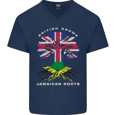 T-shirt da uomo in cotone con scollo a V, radici giamaicane coltivate in Gran Bretagna, bandiera della Giamaica