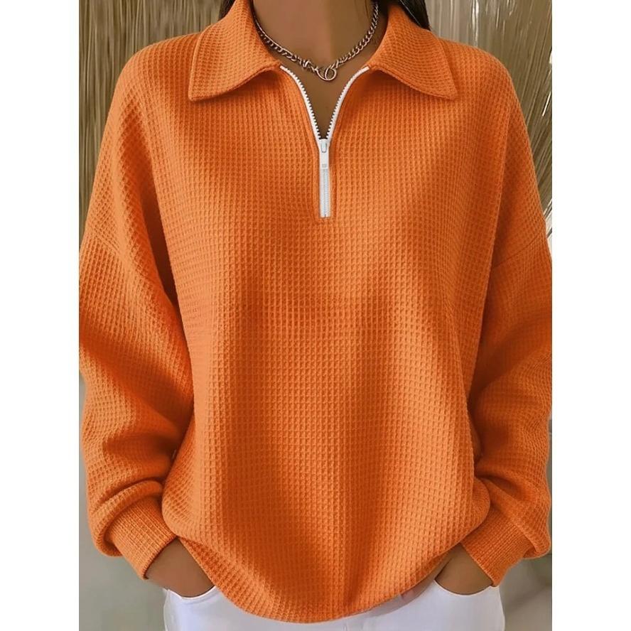 YYFS Women's Fashion Casual Solid Color Print Spring Fall Long Sleeve POLO Neck Pullovers & Long Sleeves