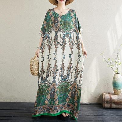 Short Sleeve Plus Size Vintage Floral New In Dresses for Women Casual Loose Maxi Long Summer Dress