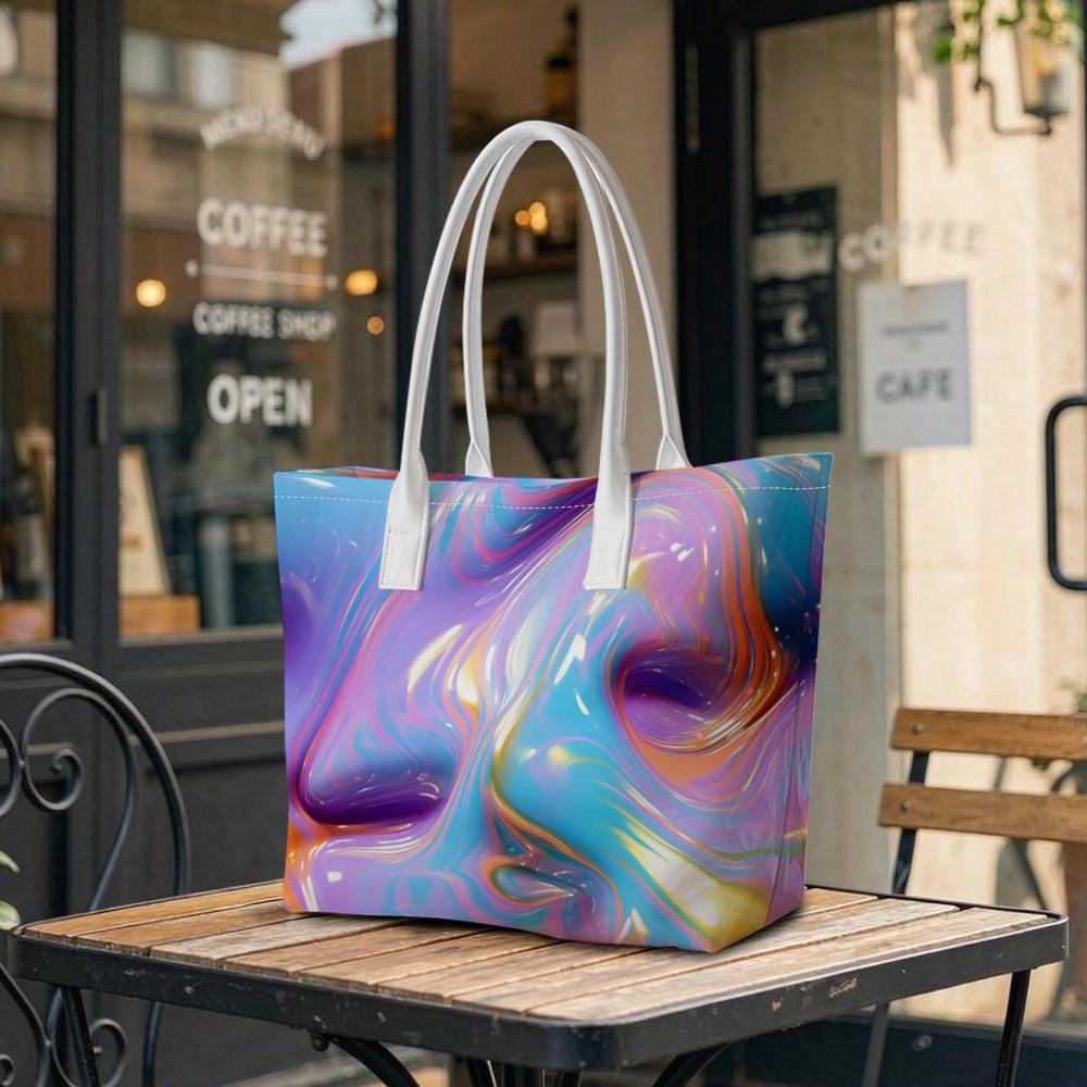 Holographic Swirl Pattern Shoulder Bag Stylish Daily Tote Bag for Casual Outings