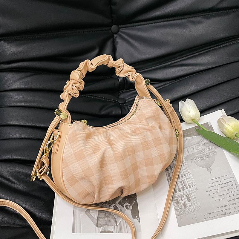 Niche texture pleated bag women s bag 2025 new plaid dumpling bag fashionable one-shoulder crossbody bag