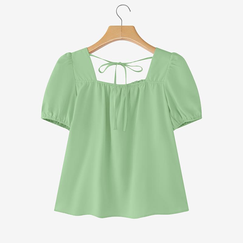 ZANZEA Women Square Collar Summer Casual Short Sleeve Blouse