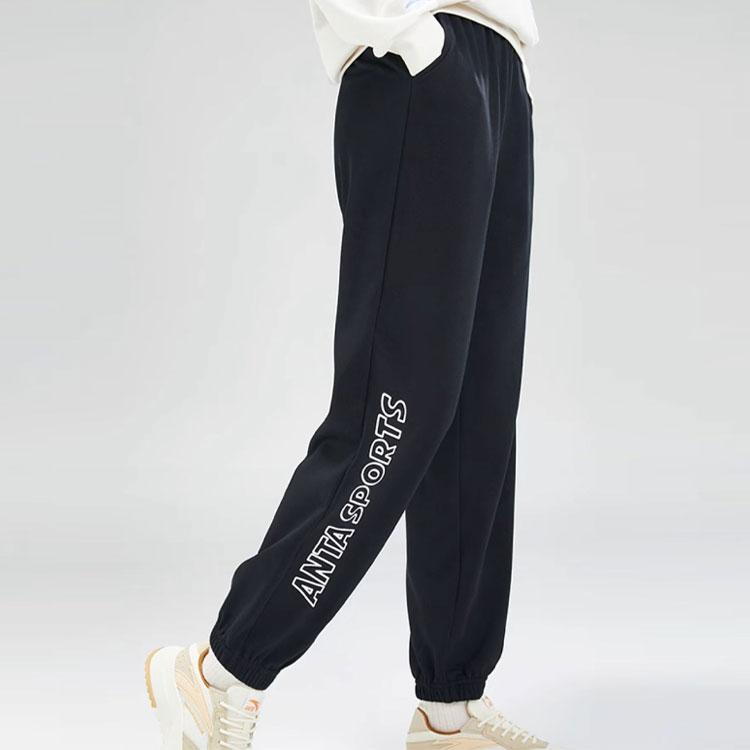 Anta Sports Lifestyle Series Letter Print Cuffed Knitted Pants Women Pants Basic-Black 962338302-5