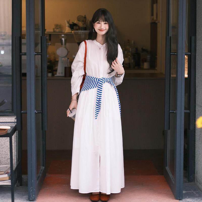 

Spring/Autumn 2026 Women s White Long-Sleeved Casual Shirt Dress - Elegant, Loose-Fit, Slimming Design 3XL 70-80 kg