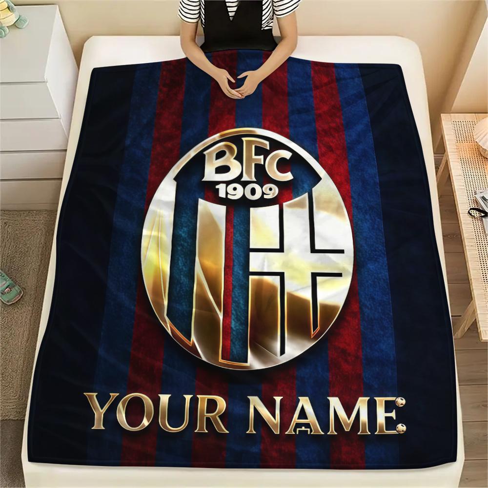 1PC Bologna Fc Custom Name Patterned Flannel Blanket Suitable For All Seasons For Home Decor Warmth And Comfort Gifts Holiday Present