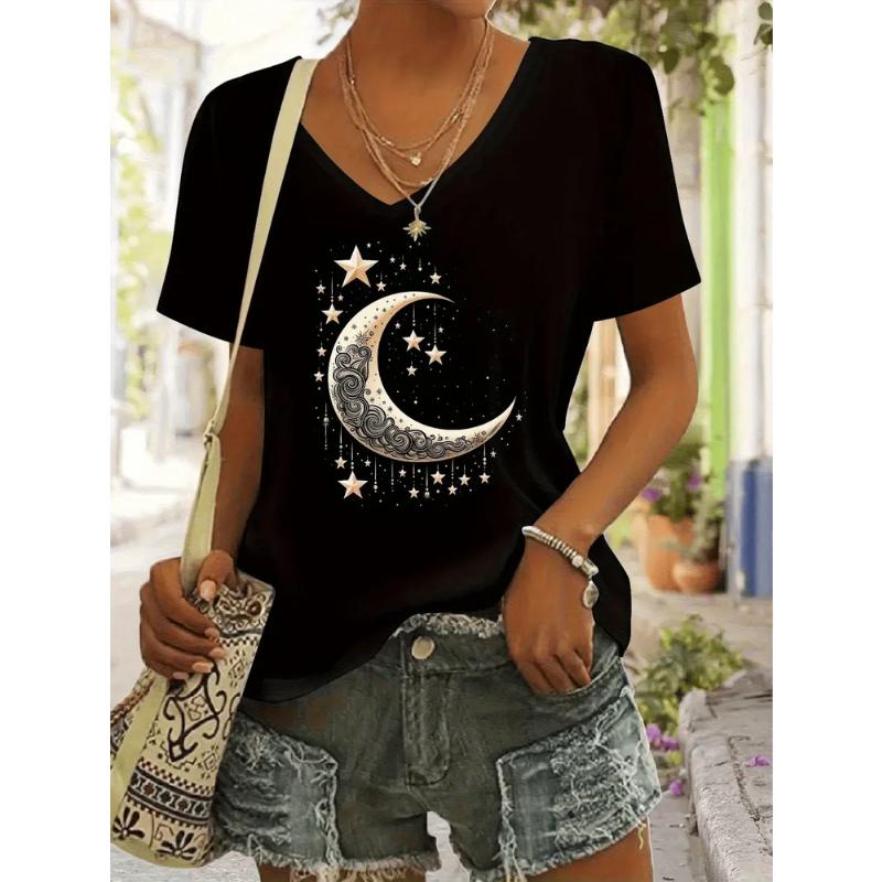 Fashion Women's V-Neck Short Sleeve 3D Casual Color Printing Casual Short Sleeve V-Neck T-Shirt
