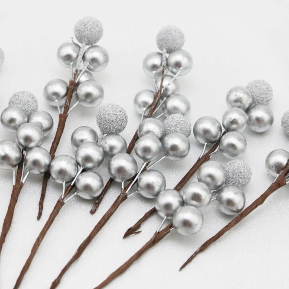 

20 Pcs Gold/Silver Wreath Fake Berries Glitter Gift Box Decorative Berries Wedding