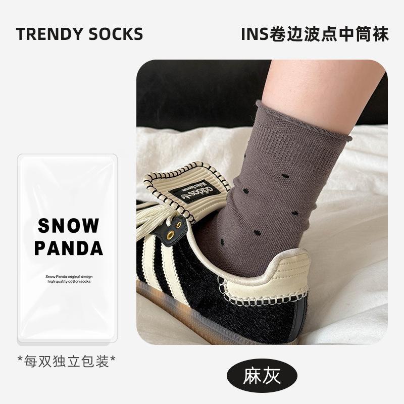Socks Autumn Sweat-Absorbing And Odor-Proof Cotton Socks Polka Dot Rolled Hem Stacked Socks Mid-Leg Socks Versatile Casual Socks