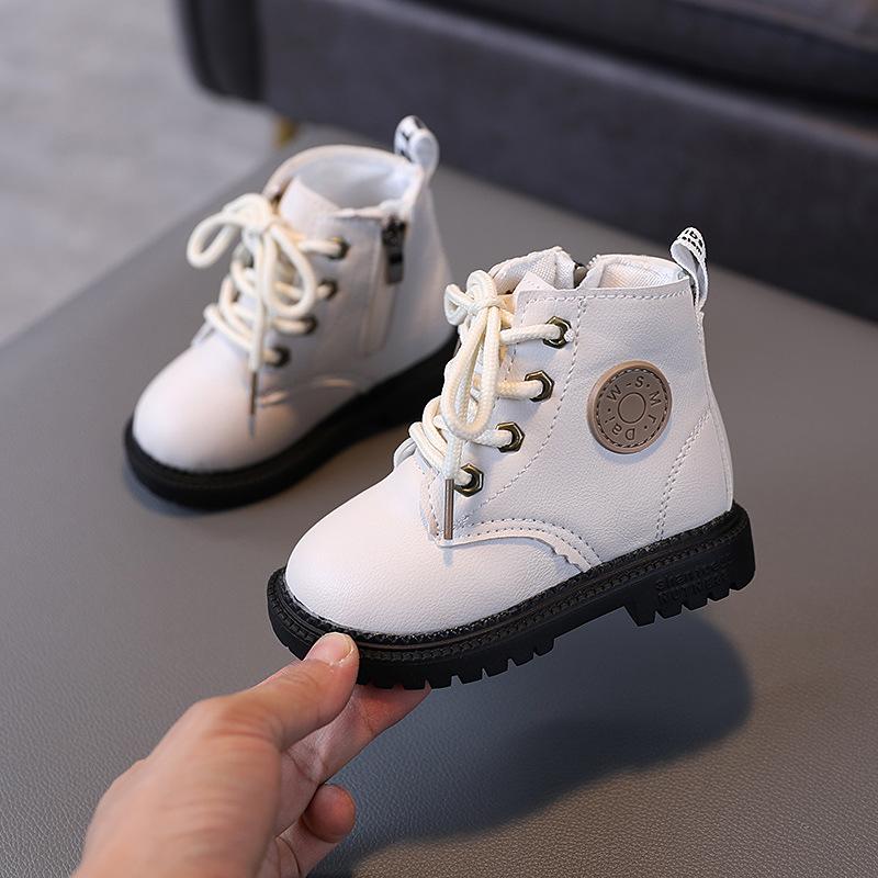 Autumn/Winter Children Boots Boys Girls Leather Snow Boots Plush Fashion Waterproof Non-slip Warm Kids Boots Shoes 21-30