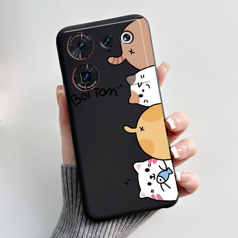 For ZTE nubia Z50 Ultra Z50Ultra Casing Aesthetic Cute Cat Cartoons Black Matte Soft Silicone Case Shockproof Back Shell Cover