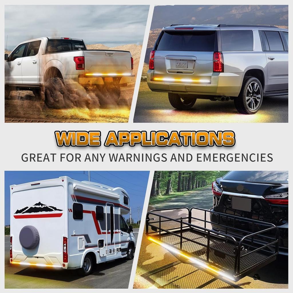 XRIDONSEN 48 Inch Truck Tailgate Strobe Lights Strip Rear Window Lights 288 LED Tail Emergency Light Bar Amber White Flashing Warning Hazard Safety