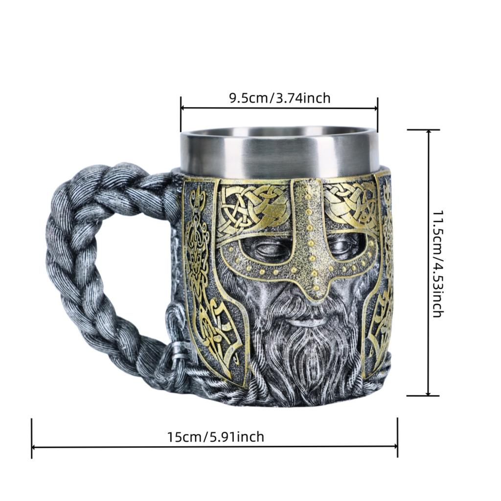450ML Hot Valhalla Viking Stainless Steel Nordic Viking Barrel Dragon Boat Warrior Horn Skull Beer Mug Tankard Stein Cup