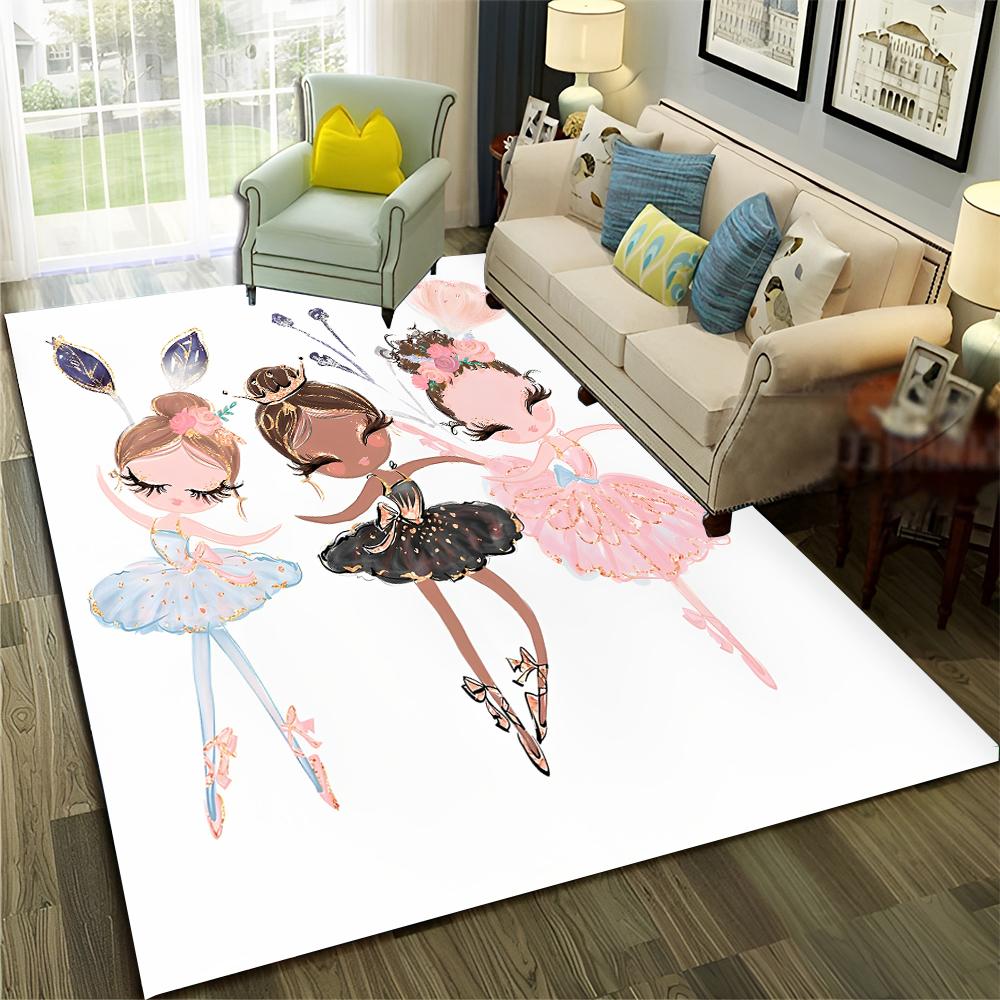 Ballet Girl Ballerina Swan Cartoon Carpet Rug for Home Living Room Bedroom Sofa Doormat Decor,kids Area Rug Non-slip Floor Mat