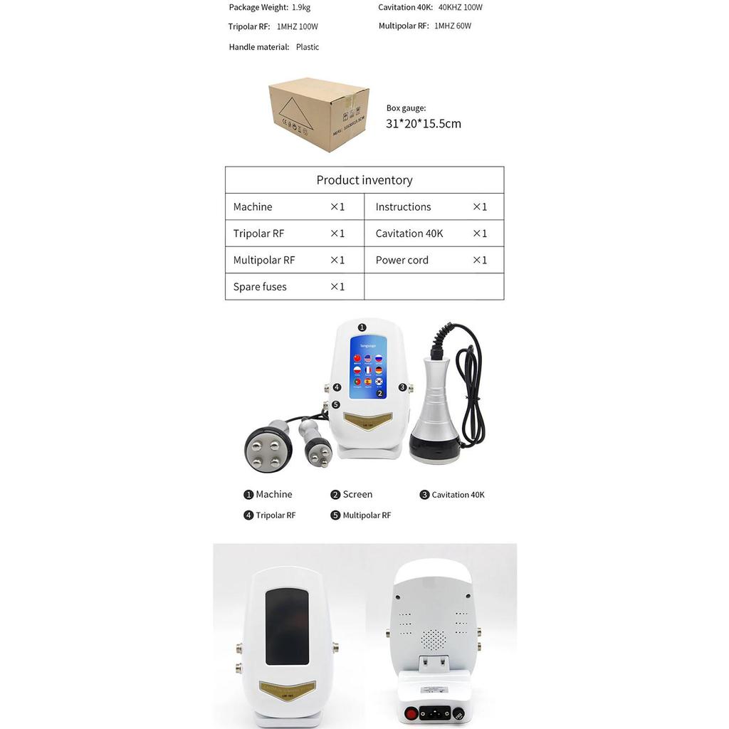40K 4‑1 Ultrasonic RF Body Facial Care Massager Multipolar Skin Tightening Lifting Body Contouring Home Beauty Machine
