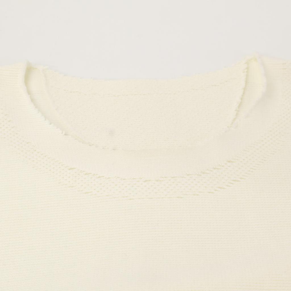 ISSEIMIYAKE A.POC AT11KK414 White Cotton x Nylon Half Sleeve Design Knit Pullover tops 3 whiteUsed