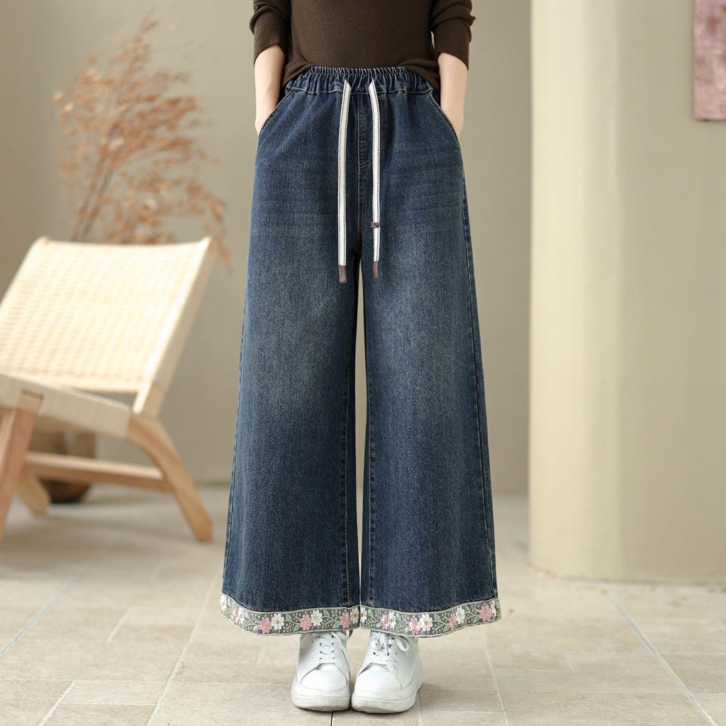 

Осенне-зимние брюки широкие от бедра для женщин, свободные повседневные джинсы для женщин, брюки с высокой посадкой для женщин XL синий