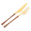 High Quality Black Gold Stainless Steel Dinnerware New Imitation Wood Handle Cutlery Set Knife Fork Coffee Spoon Tableware Kitchen Silverware