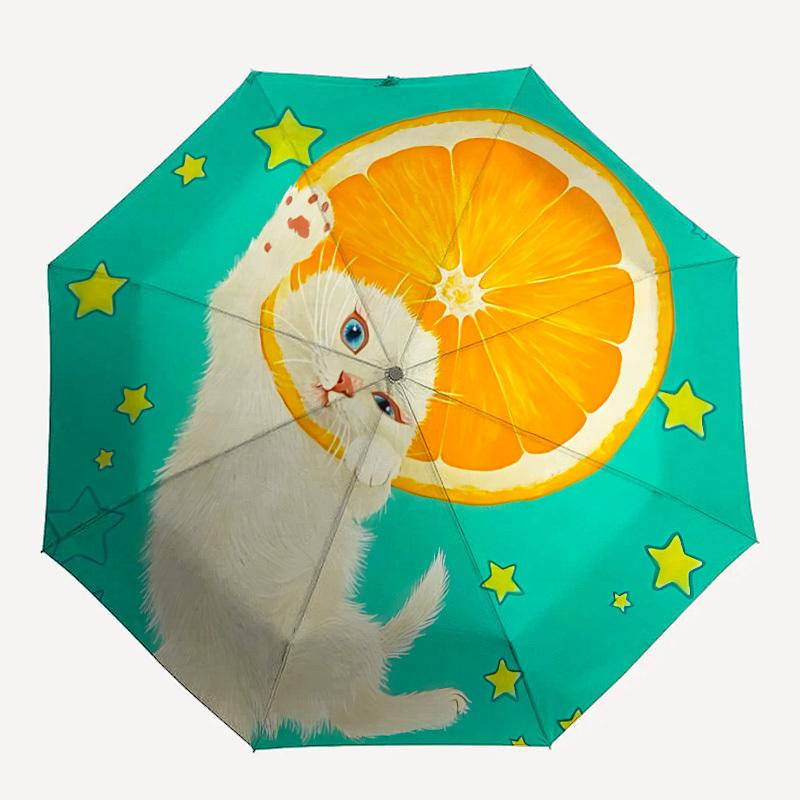1pc Cat Orange Automatic Open/close Umbrella, 8-Rib sturdy structure, Portable Travel Umbrella, Parties, Everyday Use, Outdoor Accessory, Ar