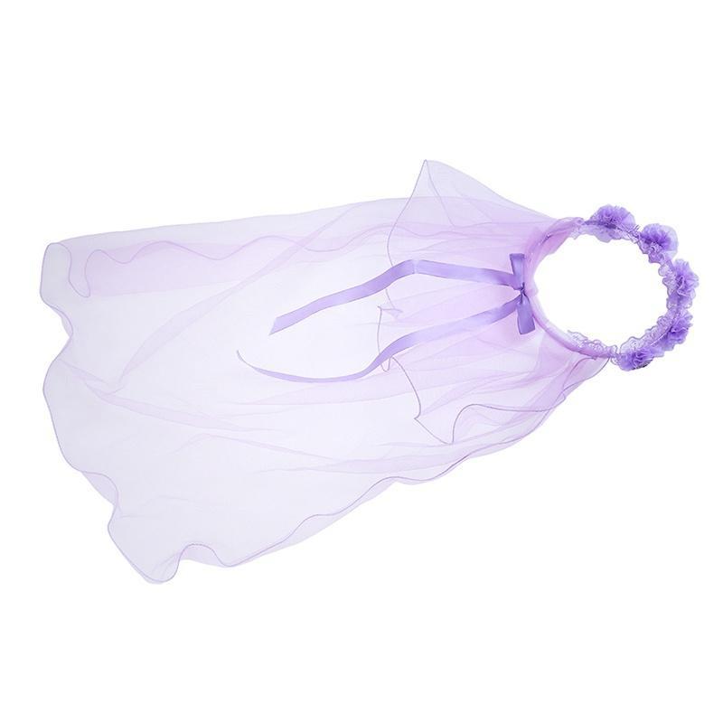 Tulle Lace Veil for Girls Flower Bow Headband Wedding Baptism Veil Princess Costume Accessory for Dance Performance Party