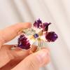 Rhinestone Iris Flower Brooch Jewelry Plants Badge Vintage Enamel Lapel Pin  Suit