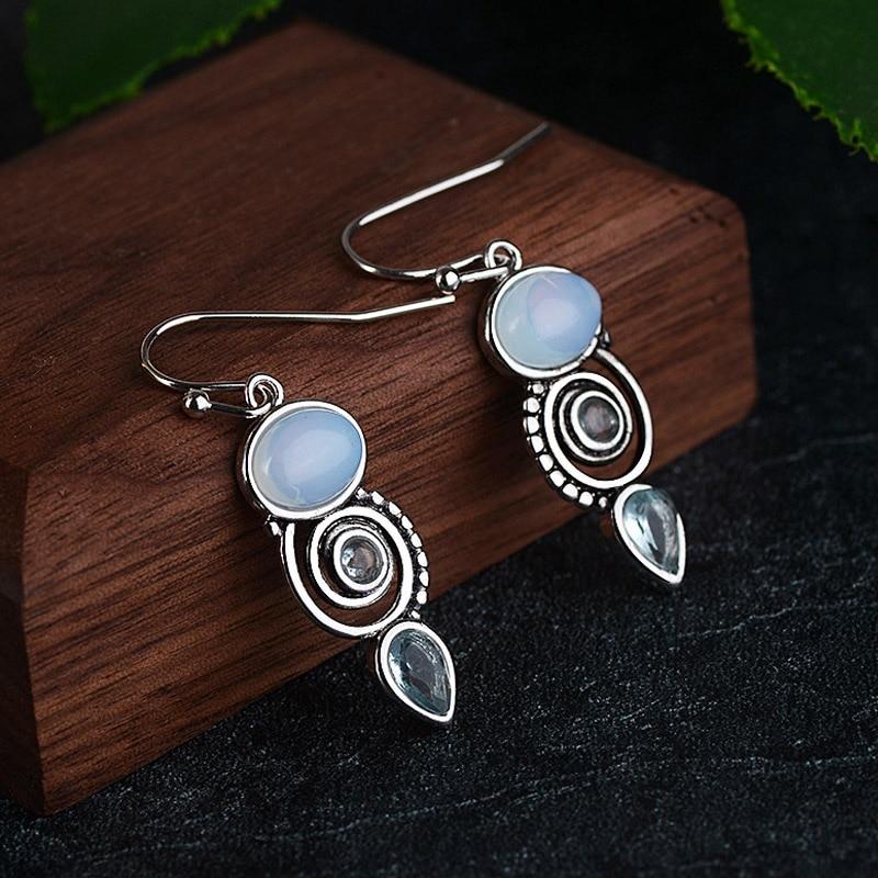 BELLA BOX Vintage Earrings With Blue Topaz Drop Dangle Earrings For Women's Gift Party Jewelry