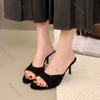 Fashion Elegant Suede Stilettos Slippers Women Round Toe Thin Heeled Slides Shoes Summer Outdoor Sexy Party Dress Solid Female Sandal