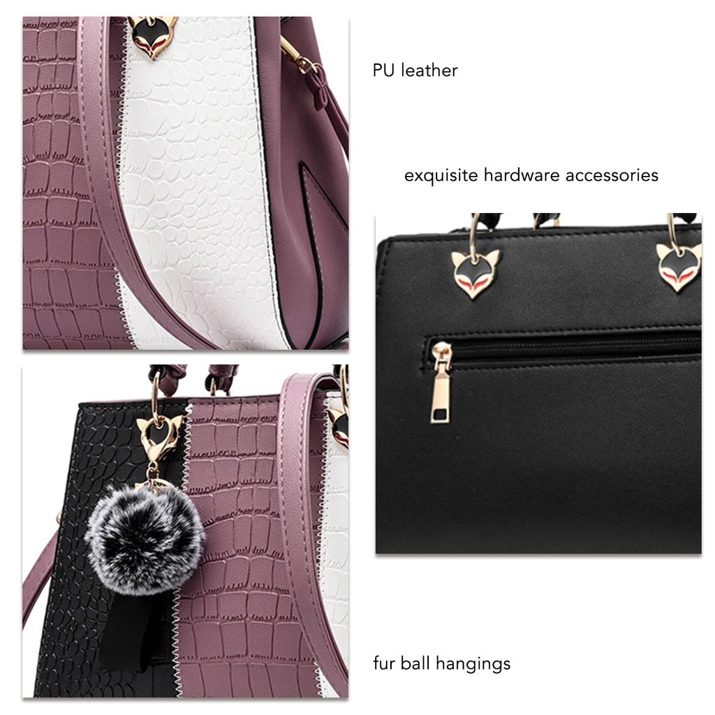 Women Shoulder Bag Stylish Large Capacity Pu Leather Color Block Handbag for Work Daily Purple One Size