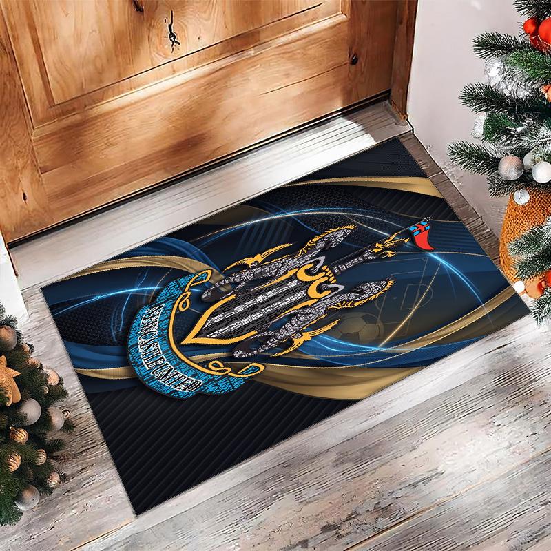 Tappeto in Velluto di Cristallo con Stampa di Calcio del Newcastle United, Comodo Assorbente d'Acqua Antiscivolo Tappeto per Pavimento Interno