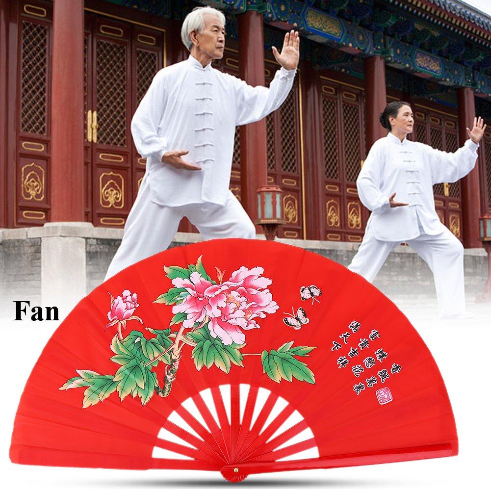 Folding Fan, Chinese Style, for Kung Fu, Tai Chi, and Dance, Easy to Open and Close, Folding Fan, Decorative Gift, Includes Fan Bag (Red)