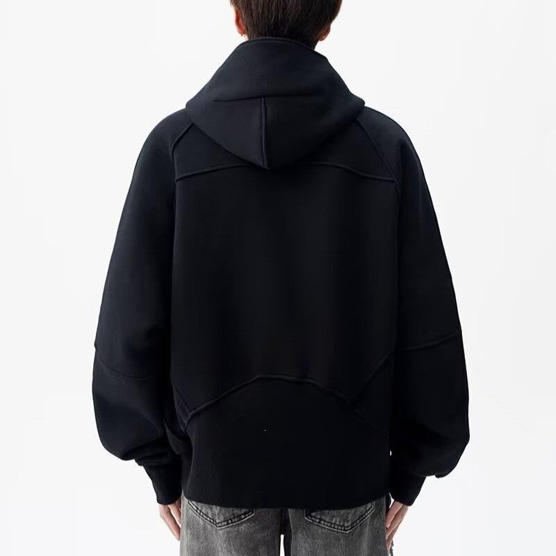 Spring and Autumn Retro Splicing Half Zipper Hooded Sweater Boys Loose Couple Casual Versatile Hoodie