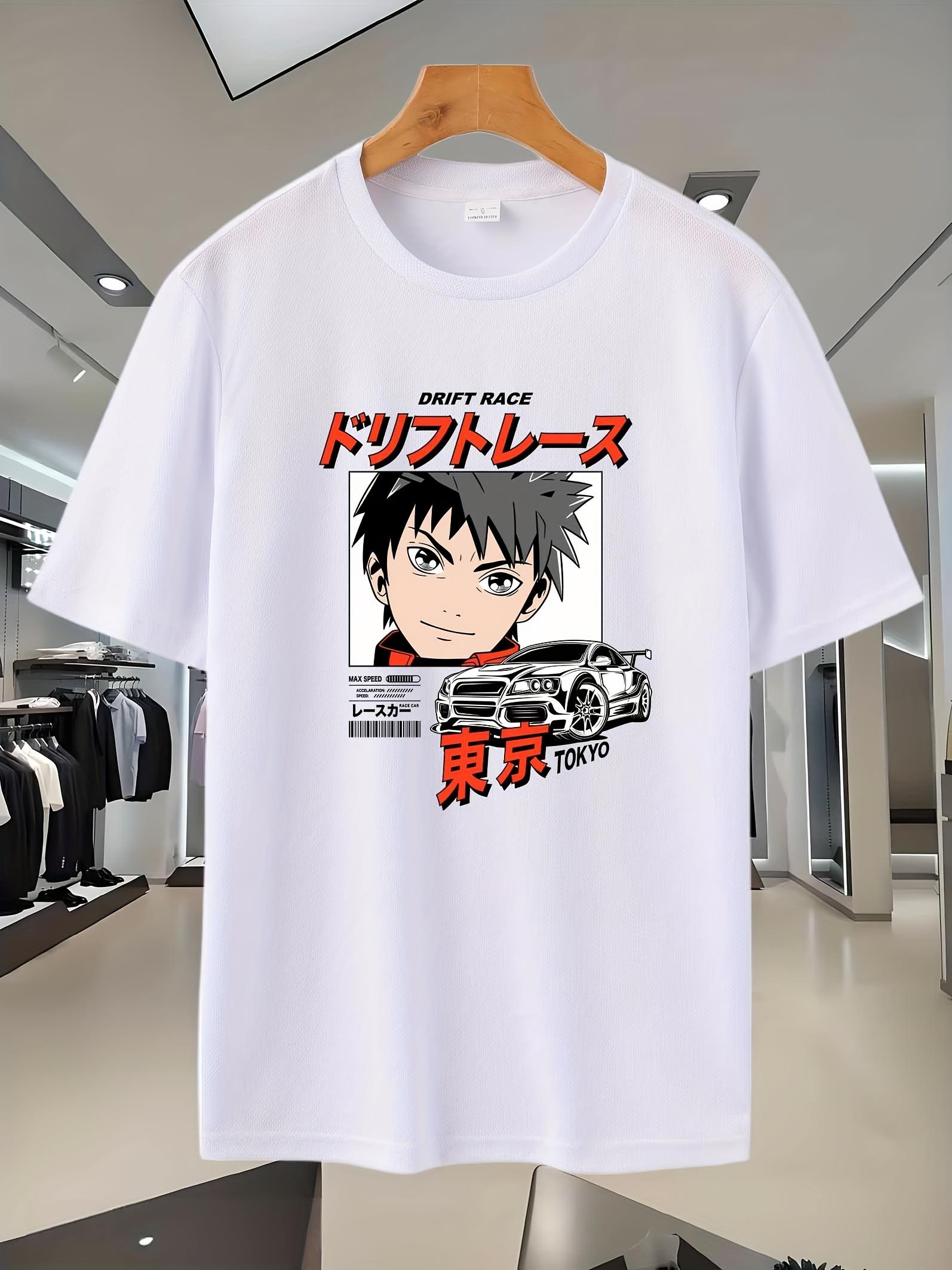 88C Graphic Print T-shirt - Breathable Mesh Sporty Tee with Racing Car  Japanese Text Design S