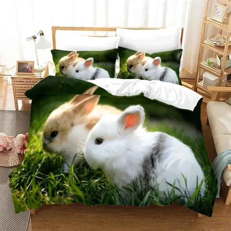 Conjunto de Ropa de Cama de Animales Divertidos Conejo de Dibujos Animados Funda Nórdica Sábana Juego de Cama Impreso Funda de Almohada Cama Tamaño Completo Queen King Edredón Dormitorio