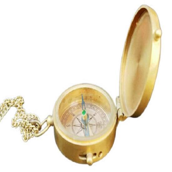 Antique Brass Compass Nautical Maritime Pocket Compass With Leather Case Gift 2"