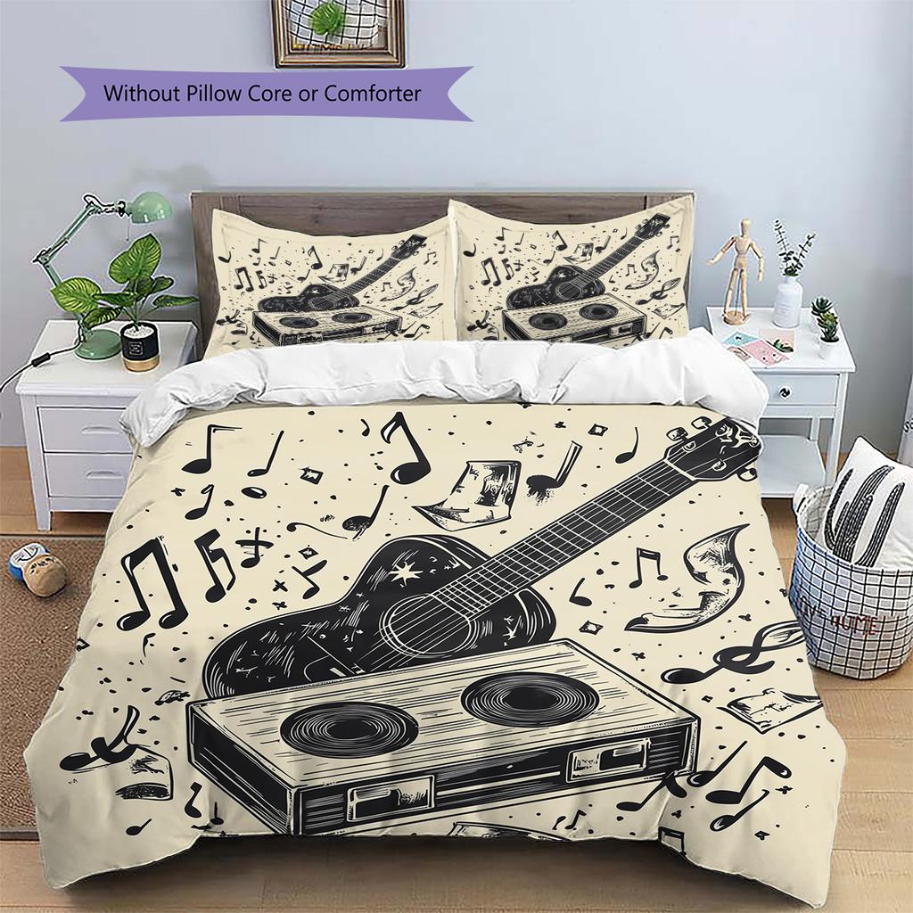 Musical instrument notes Pattern Bedding Quilt Set Quilt Cover Pillowcase Home Decoration Gift (1 * duvet cover + 2 * pillowcase, without core)