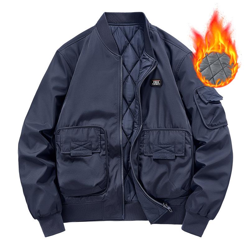 Fleece thickened baseball jersey men's autumn and winter double-sided jacket casual cotton-padded jacket
