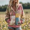 Reißverschluss-Spleiß-Mode Lockerer Damen-Kapuzenpullover mit Blumenprint Mode Neu Frühling und Sommer