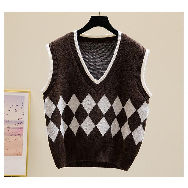 Autumn Rhombus Knitted Vest Women's Short Stacked Sleeveless Top Women's Knitted Sweater