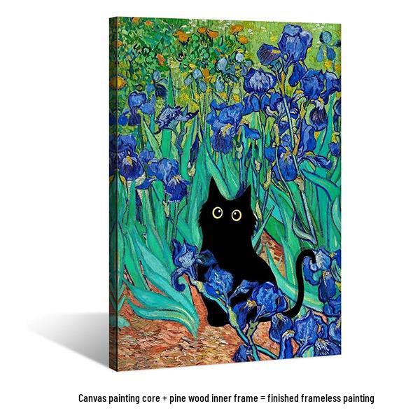 Water Lily & Starry Night Abstract Cat Art: Colorful Wall Hanging for Bedroom & Living Room