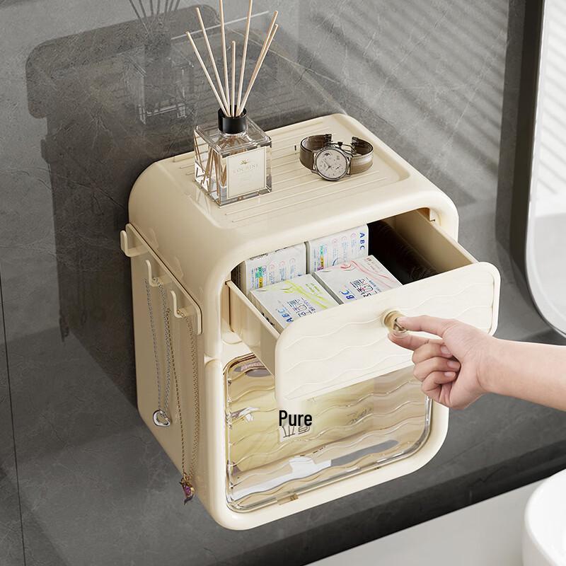 Wall-Mounted No-Drill Waterproof Bathroom Tissue Box Shelf