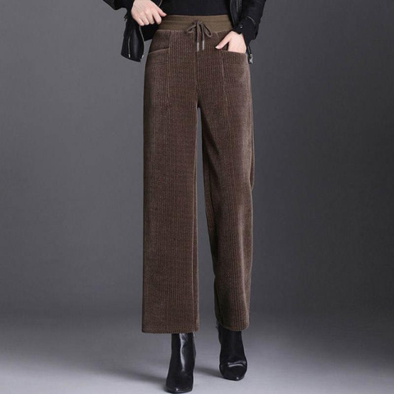 

Женские утепленные зимние широкие брюки из вельвета и бархата, повседневные брюки, мешковатые, с высокой талией, прямые спортивные брюки XXL темный кофе