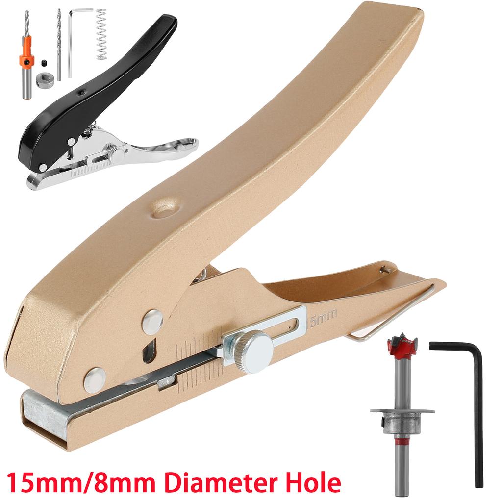 Einzellochstanzer, Locher mit 15 mm/8 mm Durchmesser, verstellbare Lochkanten-Banding-Stanzzange für Papier, Fotokarten, Stanzwerkzeug
