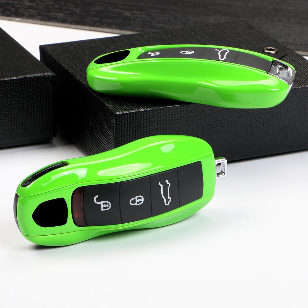 Porsche Lizardgrün Schlüsselhülle für Cayenne, Macan, 911, Panamera, 718, Taycan - Original-Autofarbe