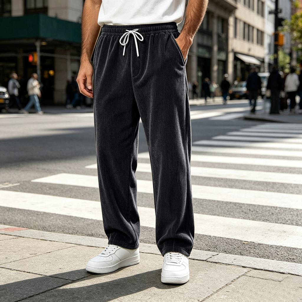 Men's Corduroy Straight Leg Pants Wide Fit Vintage Casual High Street for Fall